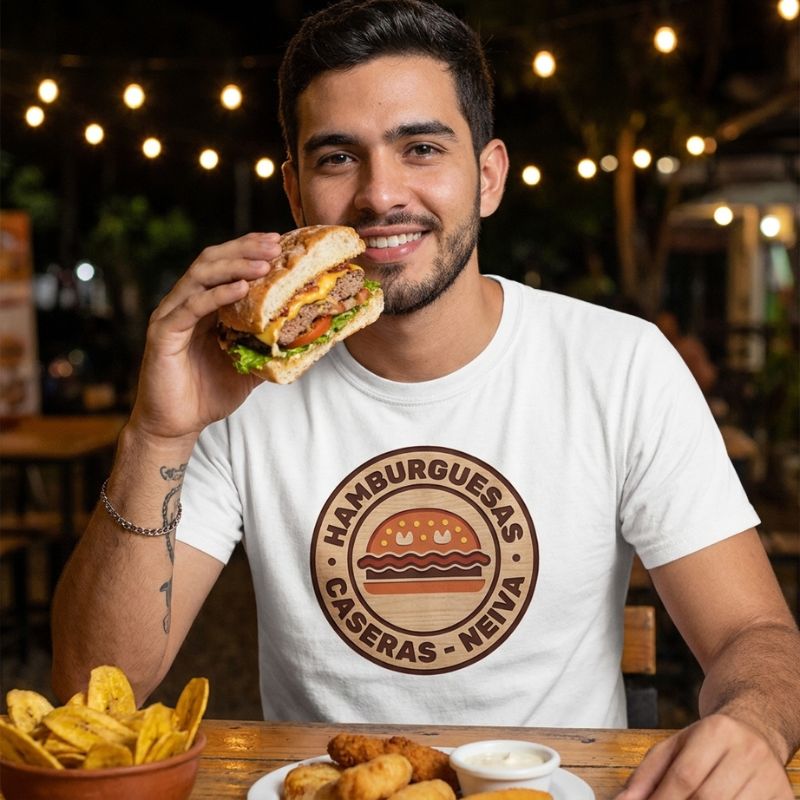 Carlos disfrutando una hamburguesa casera